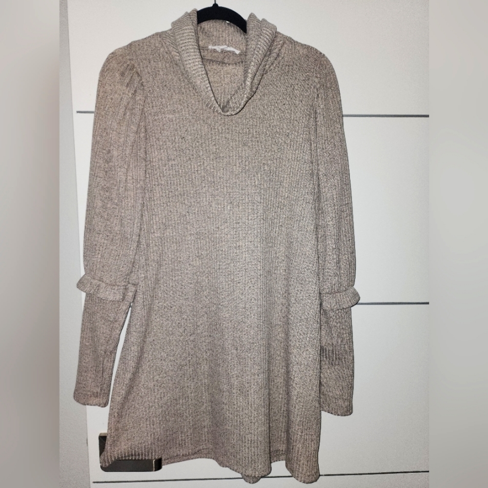 BCBGeneration Ribbed Cowl Neck Bubble Sleeve Sweater Dress
